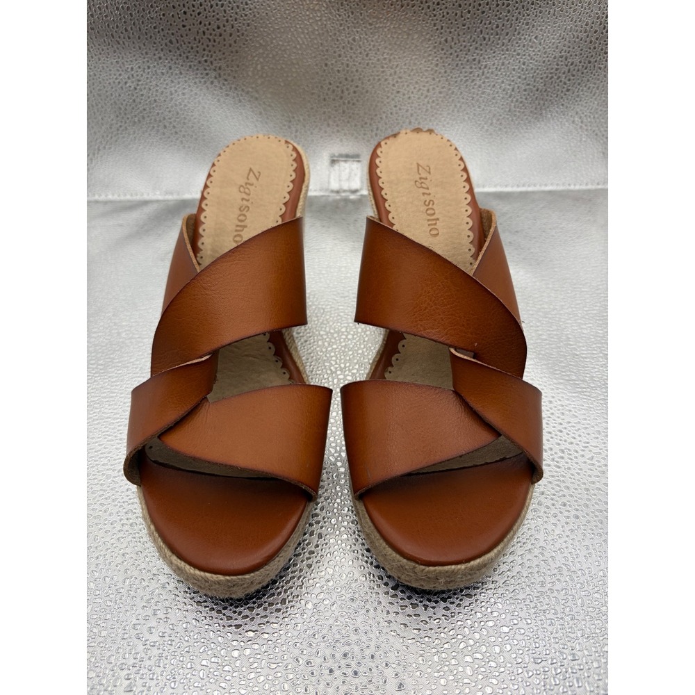 Zigi Soho Magee Cognac Brown Espadrille Wedge Sandals Women Size 8 Slip On Slide